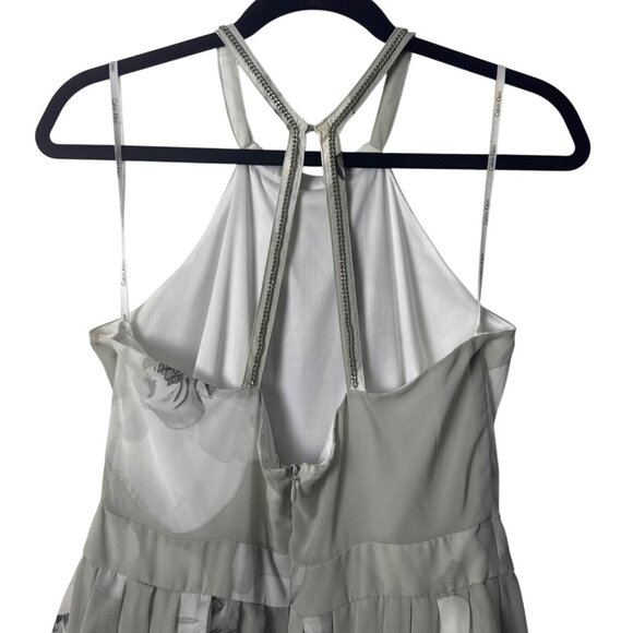 Calvin Klein Womens Floral Halter Neck Chiffon Dress Size 8 Light Gray & White - Picture 3 of 5